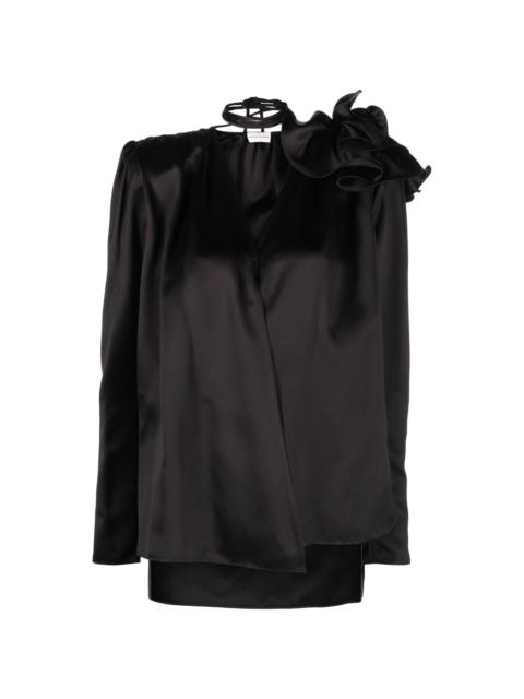 detachable floral-appliqué silk blouse