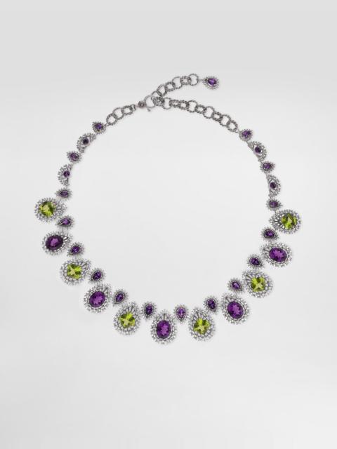 Eleganza Necklace 18-carat white gold, amethysts, peridots, and sapphires