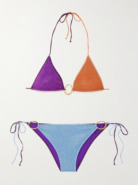 Glazed Lumière Embellished Color-block Metallic Triangle Bikini