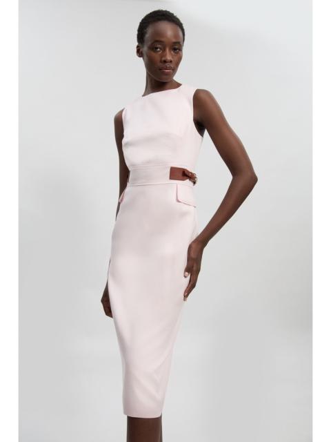 Petite Tailored Linen Tab Waist Pencil Midi Dress