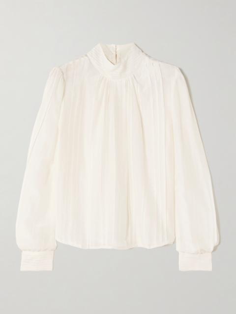 Teresa Pintucked Cotton And Silk-blend Voile Turtleneck Blouse