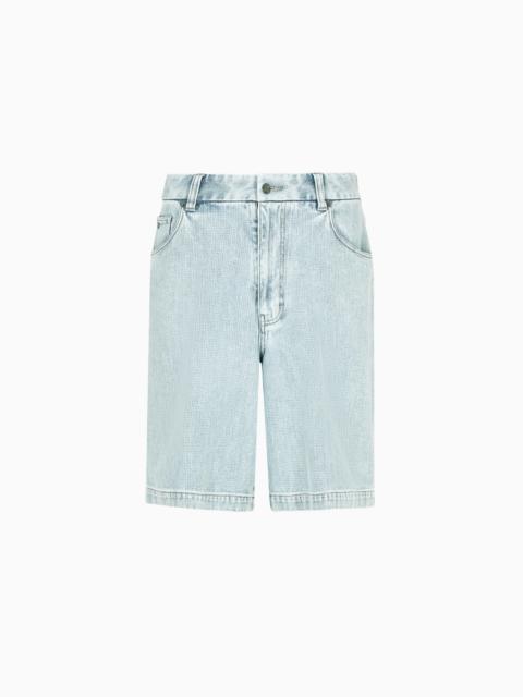 FIVE-POCKET DENIM-EFFECT DOBBY FABRIC BERMUDA SHORTS