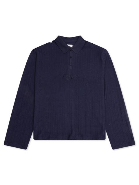 LONG SLEEVE KNIT POLO - NAVY