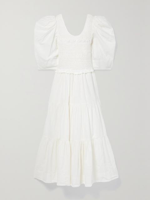 Simona Smocked Cotton-poplin Midi Dress