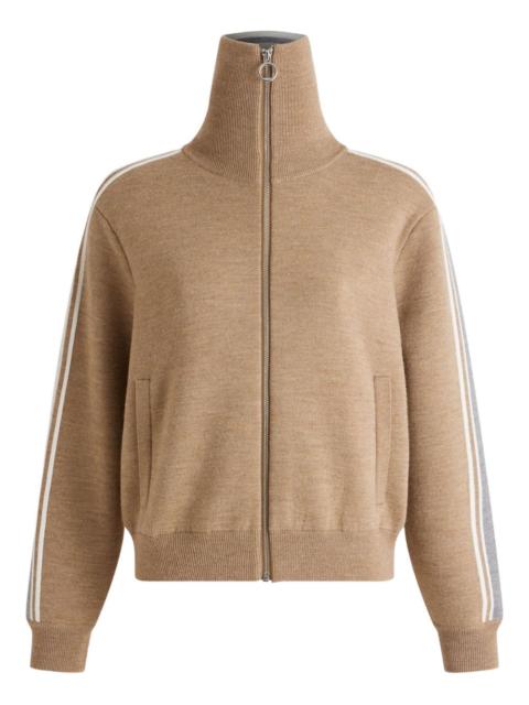 stripe-detail zip-up cardigan