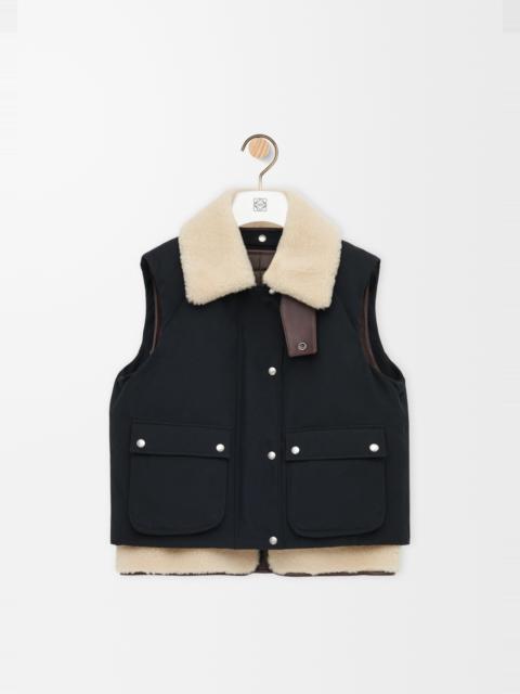 Puffer vest in shearling and cotton blend