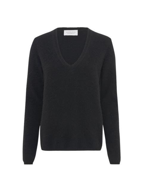 Vesper Knit V-Neck Sweater in Black Brushed Cashmere