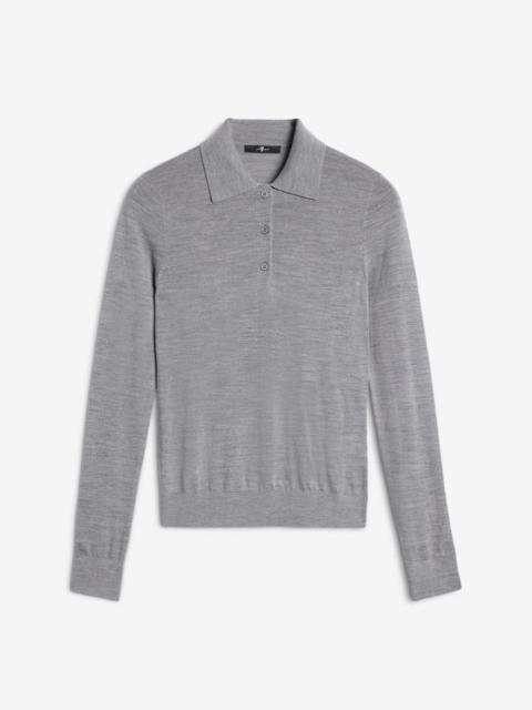 Wool Long Sleeve Polo Sweater in Slate