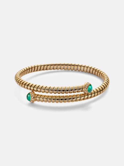 18kt yellow gold bangle with emeralds and diamonds