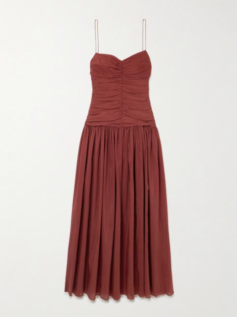 Gathered Organic Cotton And Silk-blend Midi Dress