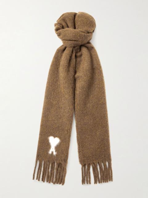 Logo-Intarsia Fringed Alpaca-Blend Scarf Brown
