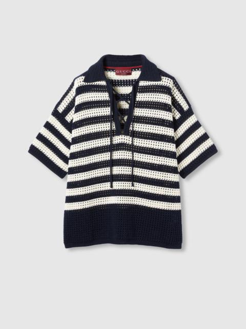 Striped cotton knit polo shirt