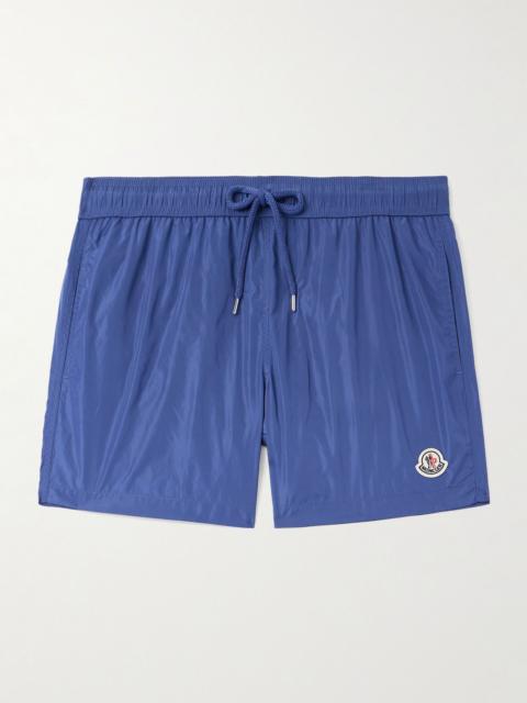 Straight-Leg Mid-Length Logo-Appliquéd Striped Swim Shorts Blue