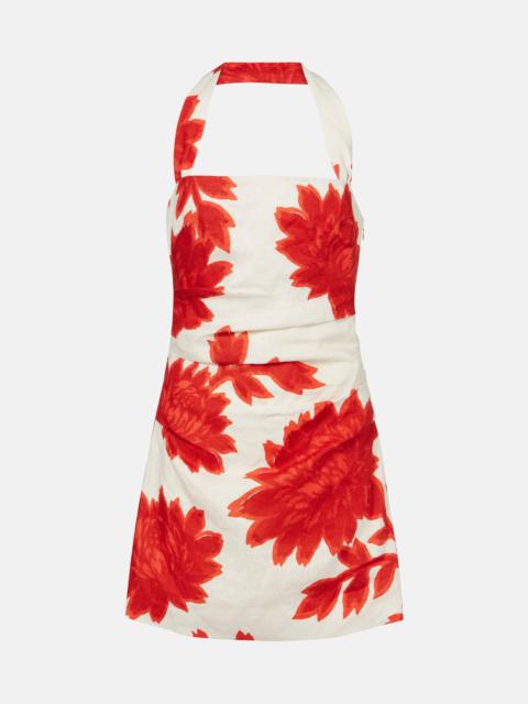 Floral ruched linen minidress