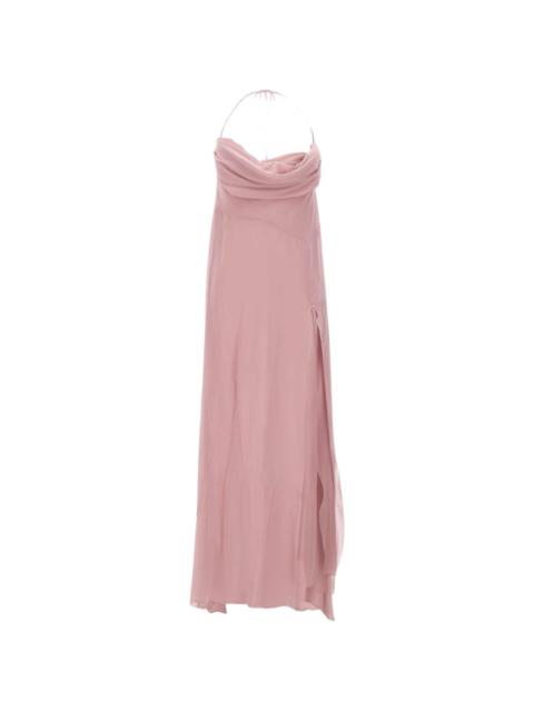 folded neckline slit maxi dress