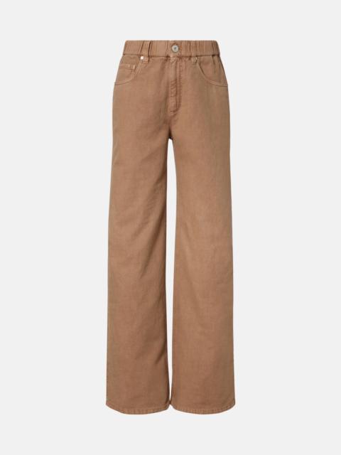 Mid-rise cotton and linen wide-leg pants