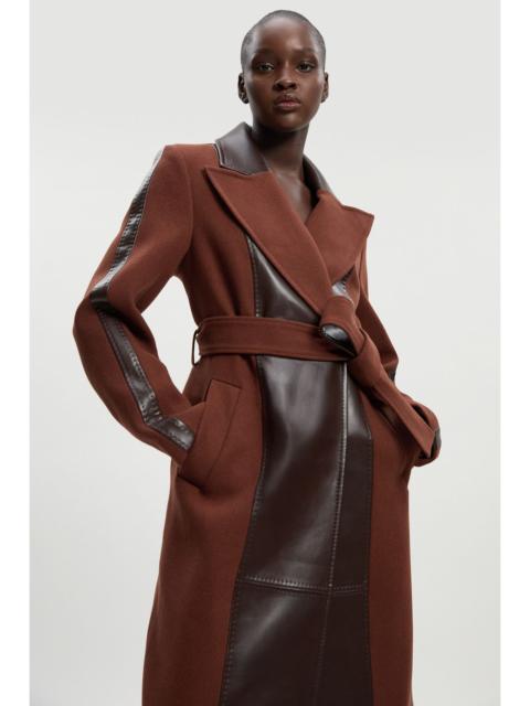 Wool PU Mix Belted Midi Coat