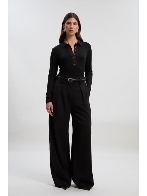 Petite Compact Stretch Essential Tailored Wide Leg Trouser