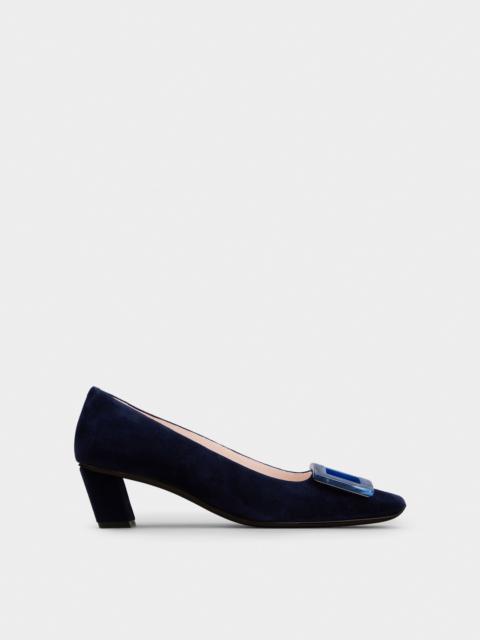 Belle Vivier Stone Buckle Pumps in Suede