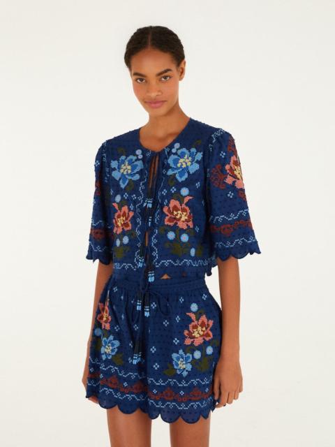 Dark Blue Stitched Garden Blouse