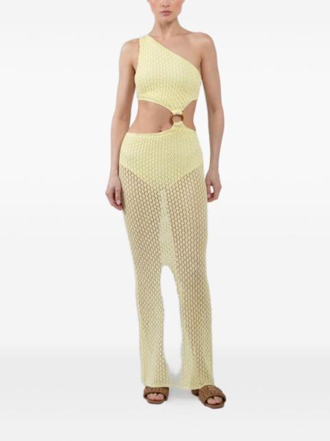 one-shoulder ring-detail midi dress