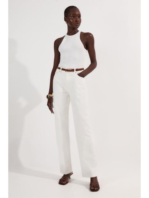 Rigid Denim Mid Rise Straight Leg Jean