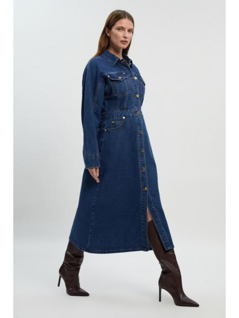Denim Button Front Sleeved Shirt Dress