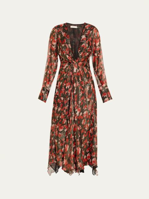 Tatia Plunging Long-Sleeve Midi Dress