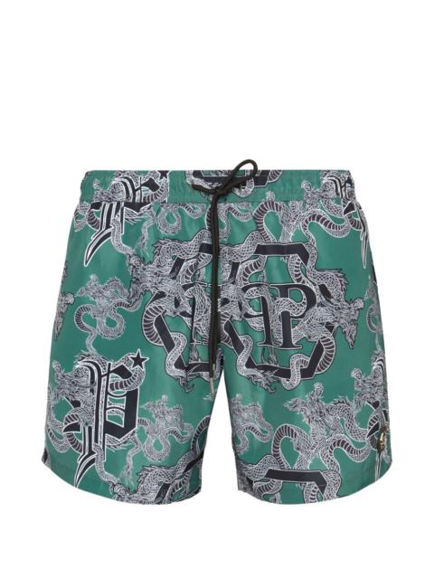 printed logo-patch swim shorts