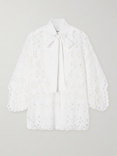 Pussy-bow Broderie Anglaise And Poplin Shirt
