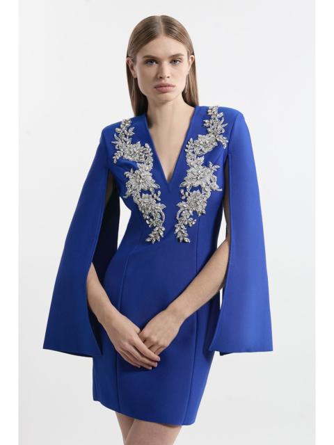 Bandage Form Fitting Cape Sleeve Embellished Mini Dress
