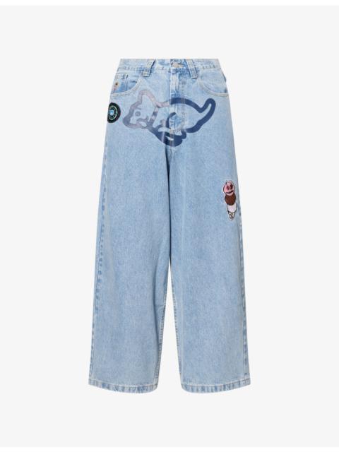 Running Puppy Triple Scoop Wide-Leg Denim Jeans