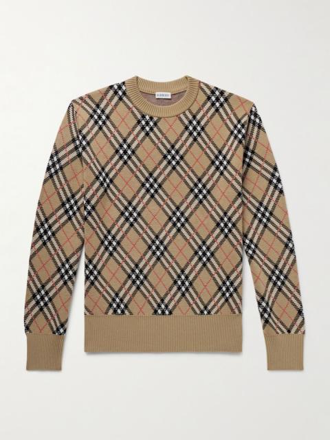 Checked Wool-Blend Jacquard Sweater Sand