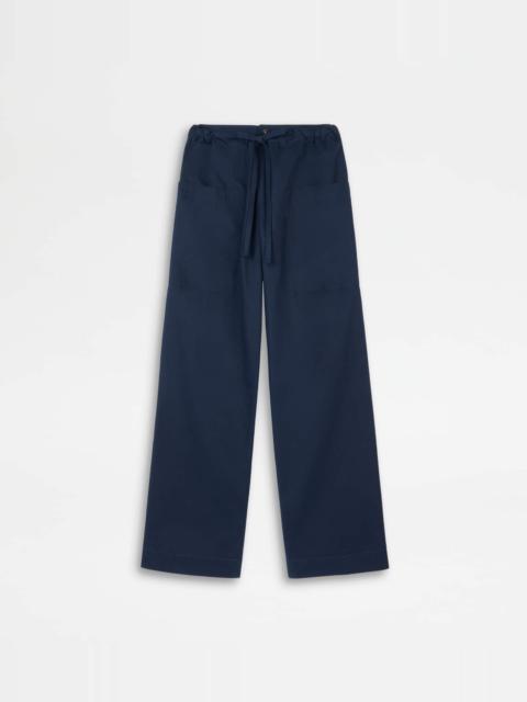 PANTS IN POPLIN WITH DRAWSTRING - BLUE