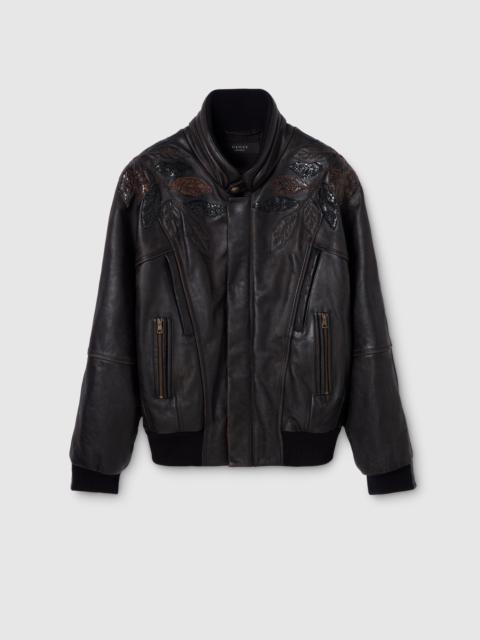 Leather with aged effect bomber jacket
