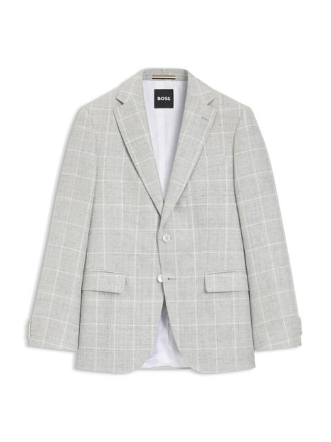 CHECKED SLIM-FIT JACKET IN LINEN AND VIRGIN WOOL