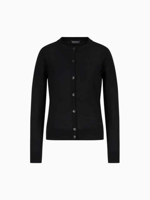 Cardigan in plain-knit, pure virgin wool