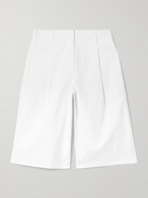Pleated Organic Cotton-blend Twill Shorts