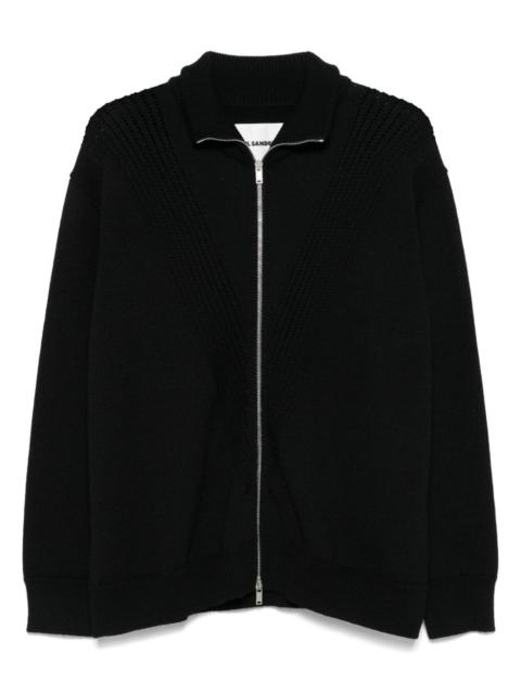 zip-up wool cardigan