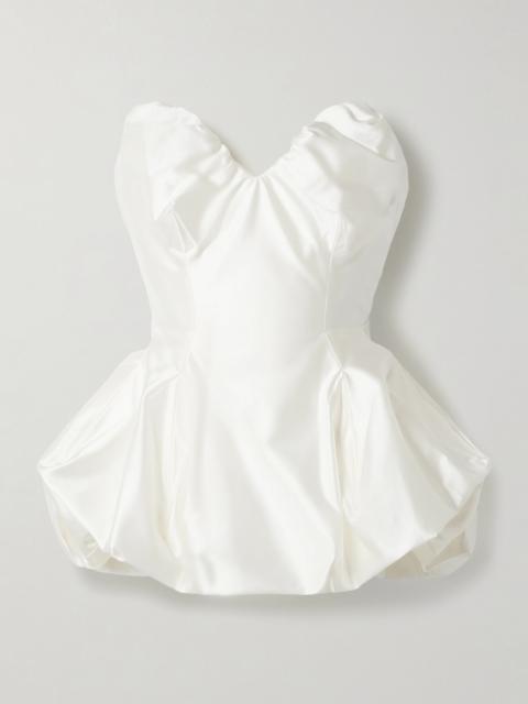 Raven strapless gathered satin bustier top Ivory