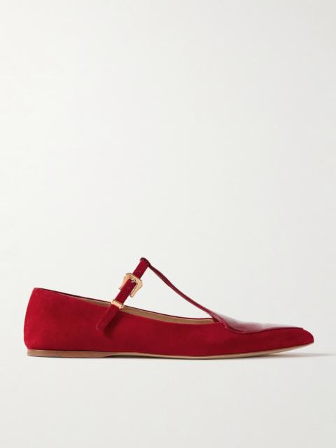 Liv Patent Leather-trimmed Suede Mary Jane Ballet Flats