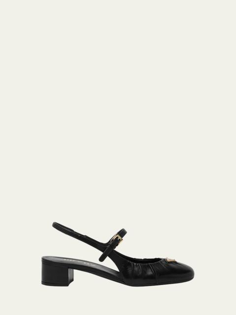 Ruched Toe Mary Jane Leather Pumps