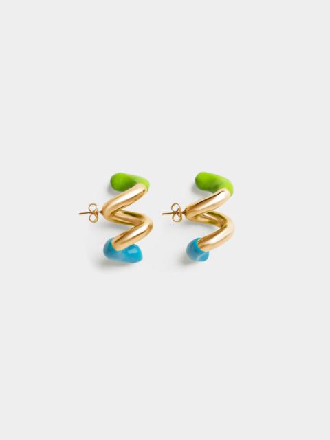 FUSILLO RUBBERIZED GOLD EARRINGS / sky blue & fern green