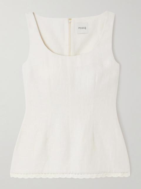 Effi Crocheted Lace-trimmed Linen Tank