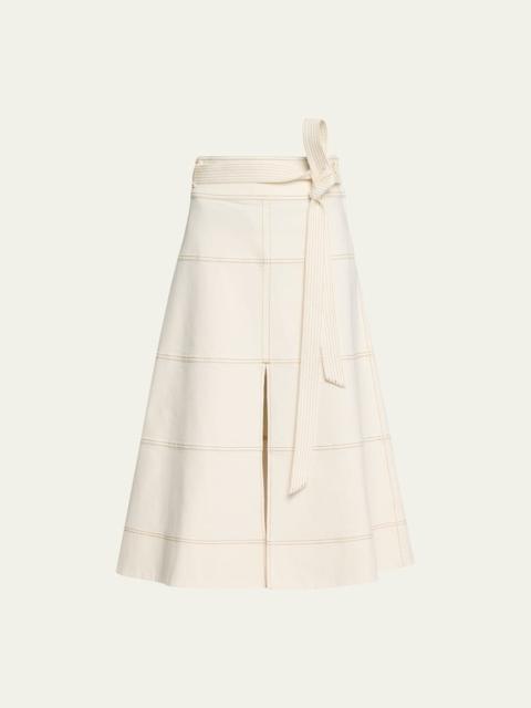 Hudson High-Waist Belted Denim Midi Skirt