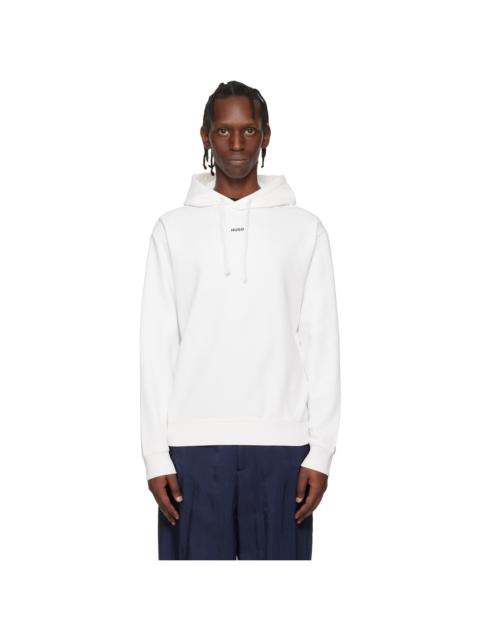 White Relaxed-Fit Logo Print Hoodie