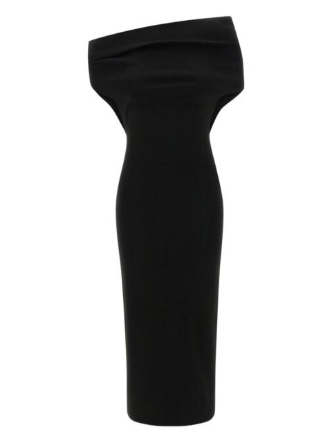 off-shoulder ribbed-knit midi dress