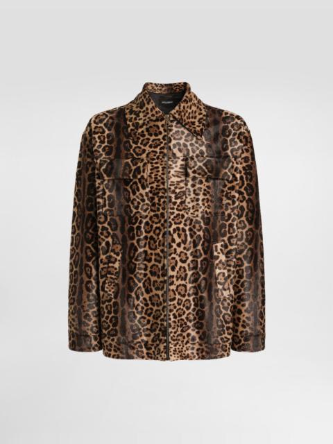 Leopard-print pony shirt-style jacket