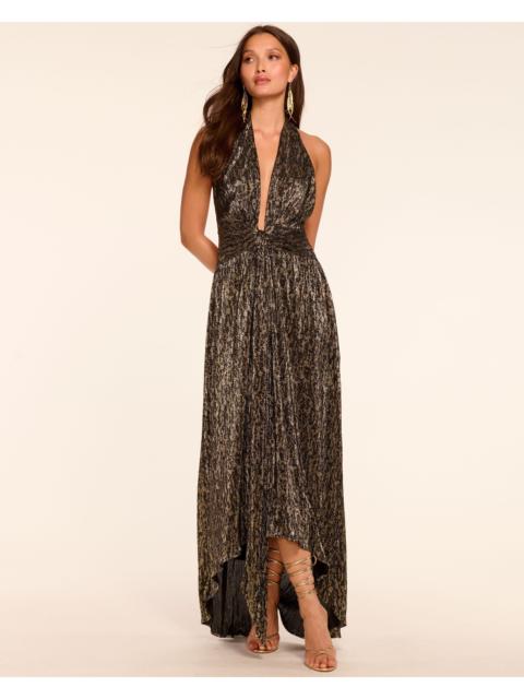 Jill Metallic Smocked Halter Maxi Dress
