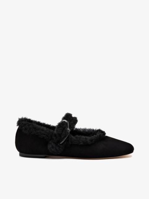 Verona Ballet Flat In Black Suede And Black Shearling
